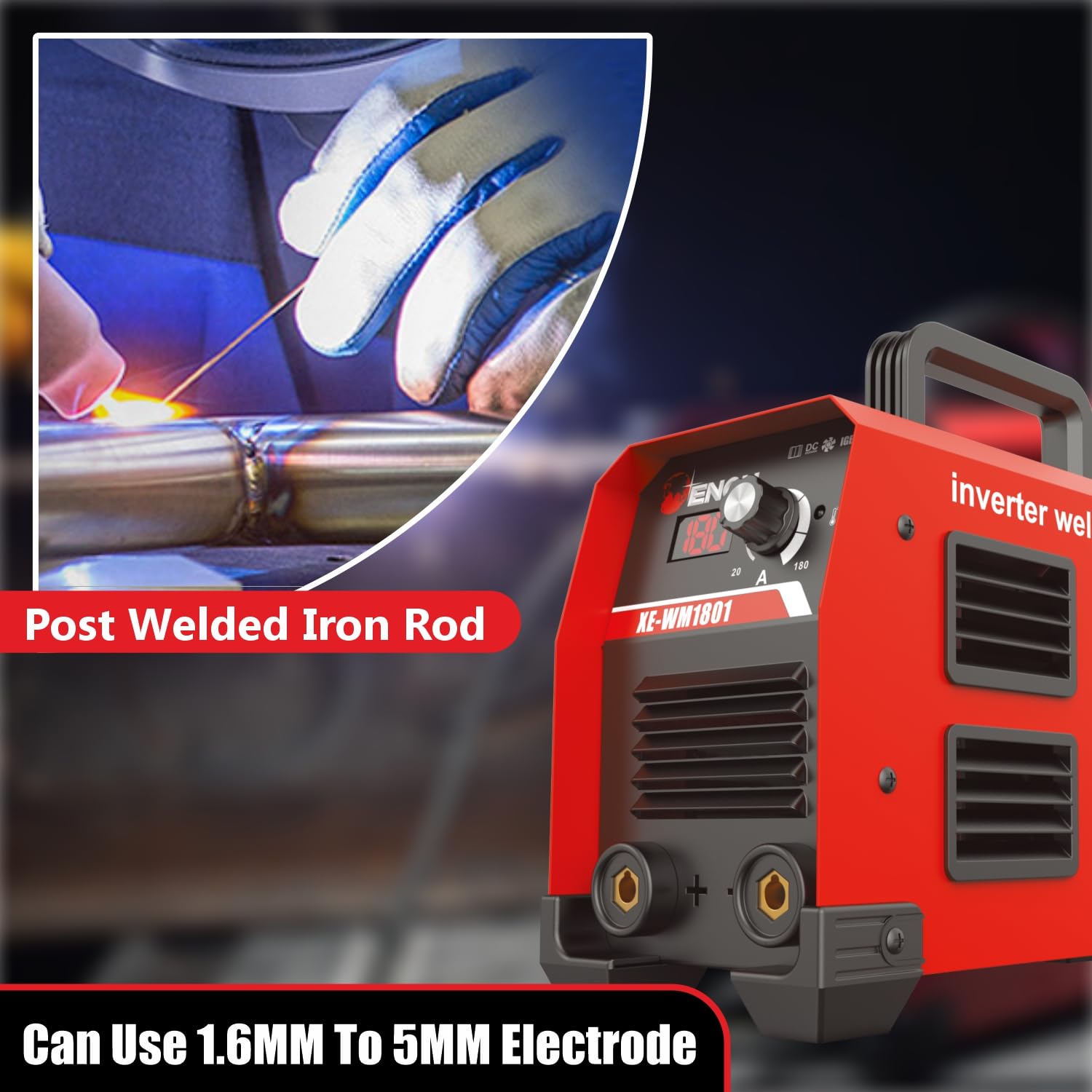 ENON Inverter ARC Welding Machine 180A (Advanced IGBT) 8300W Power Welder, Hot Start, Anti-Stick, Portable DIY Welder Machine, Welding Machine for Home Use (XE-WM1801) ENON Inverter ARC Welding Machine 180A (Advanced IGBT) 8300W Power Welder, Hot Start, Anti-Stick, Portable DIY Welder Machine, Welding Machine for Home Use (XE-WM1801)